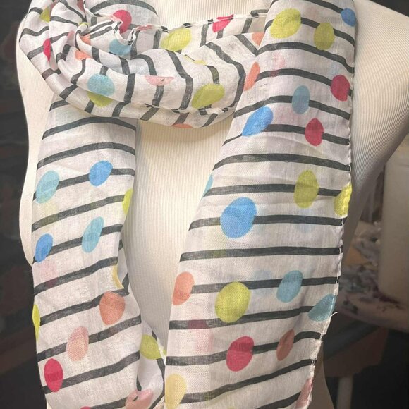 🎨 Modern Striped Scarf with Colorful Dots – Playful & Chic - Picture 10 of 12